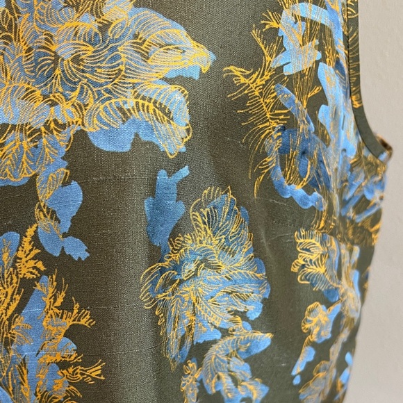 Lafayette 148 New York Olive Floral Sleeveless Silk Top Size Medium - Picture 5 of 10